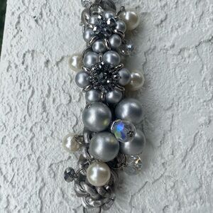 Silver Pearl Cluster Statement Bracelet